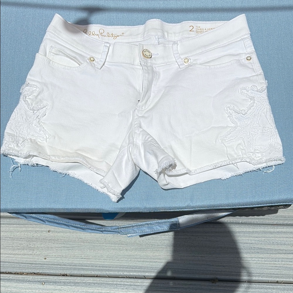 Lilly Pulitzer White Jean Shorts with Frayed Hem